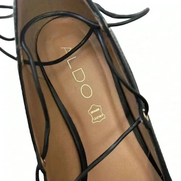 Aldo Alize Black Leather Ballet Flats Pointy Toe Lace Up Ankle Ties Size 7.5 - Picture 13 of 16